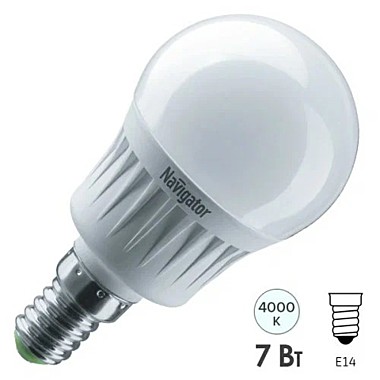 Лампа 7,0 LED Е14 шар матов,G45 4000к Navigator