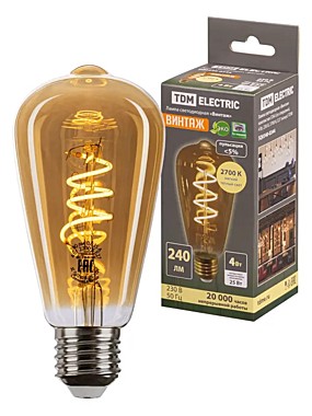 Лампа 4,0 LED Е27 КОНУС золотистая 