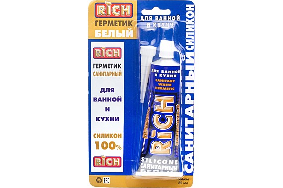 Герметик RICH/Шабашка силик/БЕЛЫЙ 85мл, санитарный