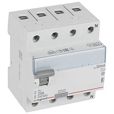 УЗО Выключатель диф.тока 4п. 25А 30мА тип АС ТХ3  (legrand) 403008