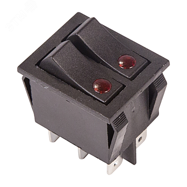 Выключатель клавишный ON-OFF 250V15A(6c) черный с подсветкой двойной (RWB-512,SC-797)