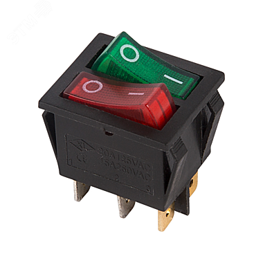 Выключатель клавишный ON-OFF 250V15A(6c) красный/зеленый с подсветкой двойной (RWB-511,SC-797)